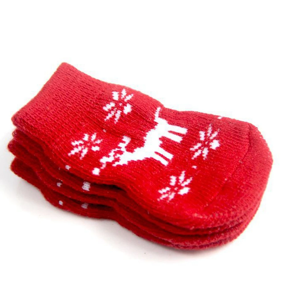 Calcetines antideslizantes de 4 piezas para perro, bonitos calcetines de interior, zapatos de punto de Navidad para cachorro, protección de pata para perros pequeños, cubierta de pie de gato - imagen 4