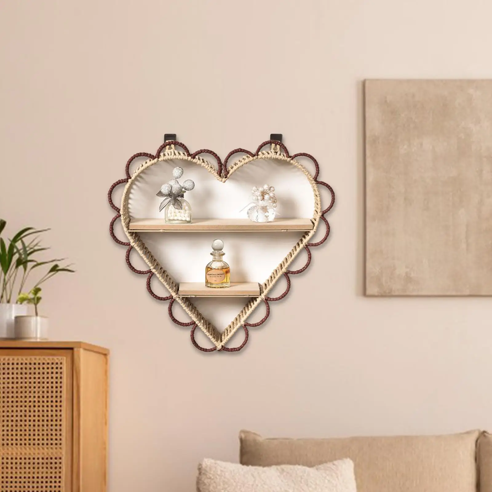 Estante de pared con forma de corazón, almacenamiento de baratijas rústico multifunción moderno, organizador de 2 capas para baño, tocador, sala de estar, decoración del hogar