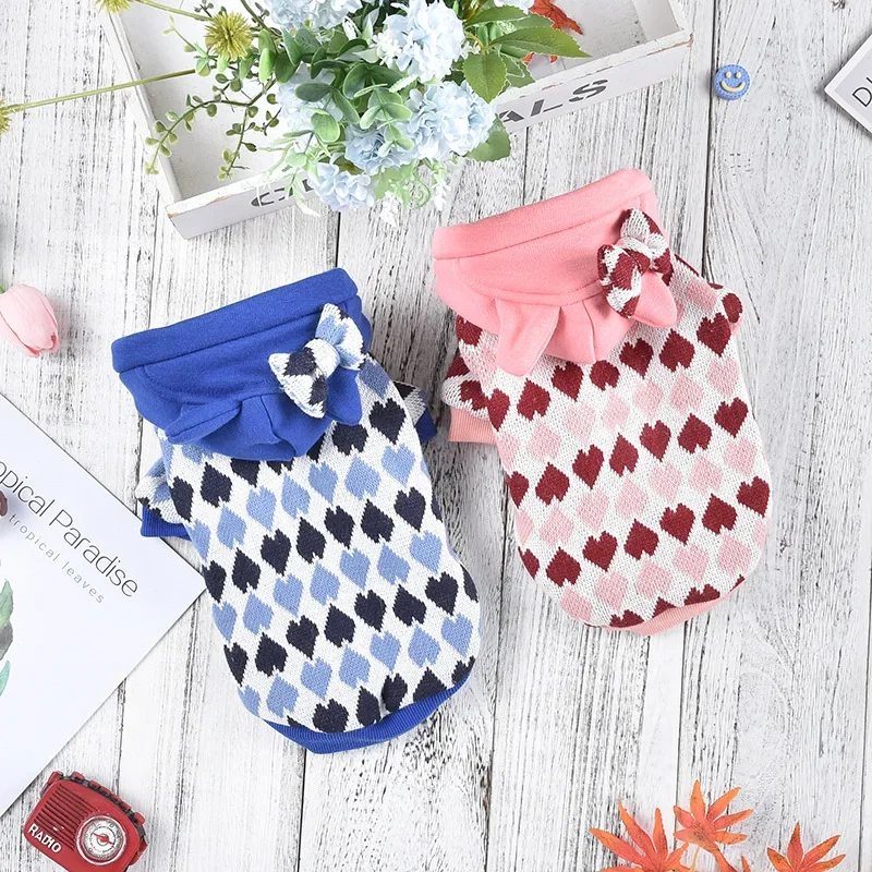 Abrigo de punto con capucha para mascotas, ropa gruesa para perros de tamaño pequeño y mediano, dulce amor, oso de peluche, Otoño e Invierno - imagen 4