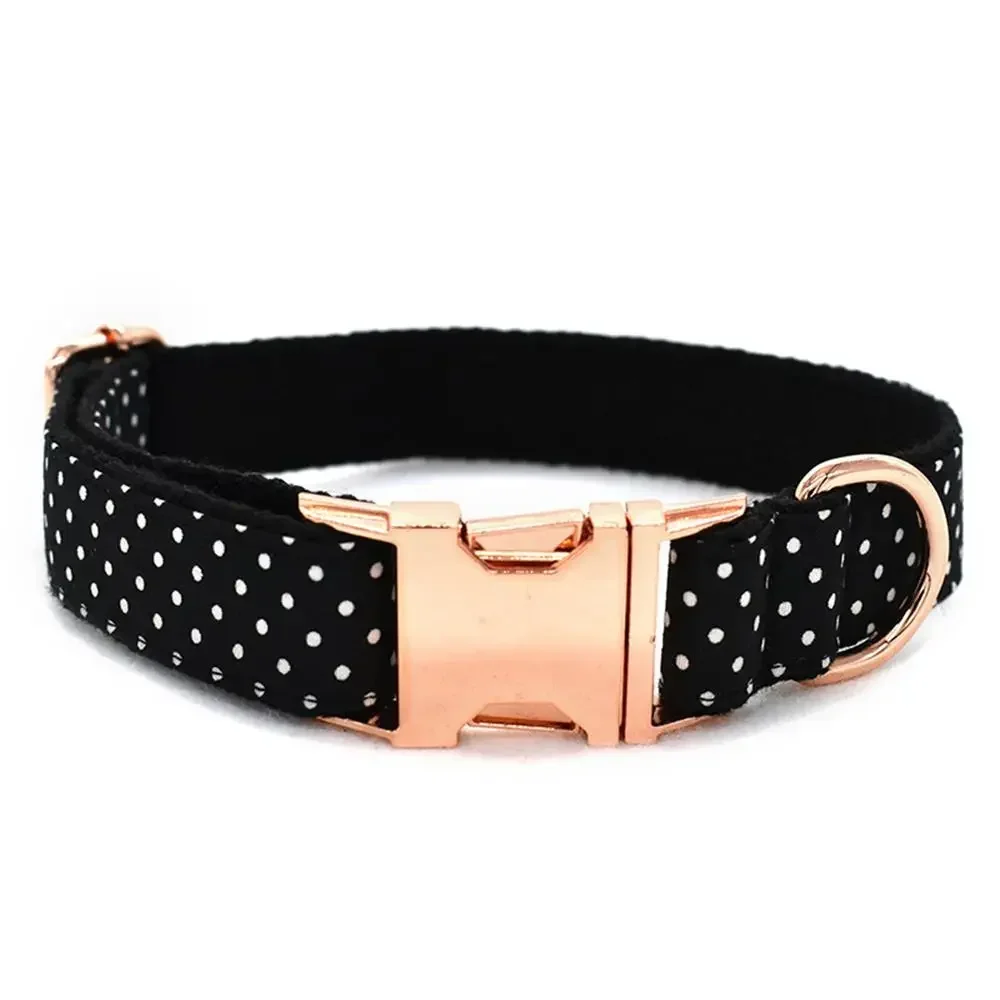 Collar personalizado para mascotas, etiqueta de identificación para cachorros y gatos con puntos blancos, nombre personalizado ajustable, hebilla de oro rosa, collares básicos para perros rojos y negros - imagen 3