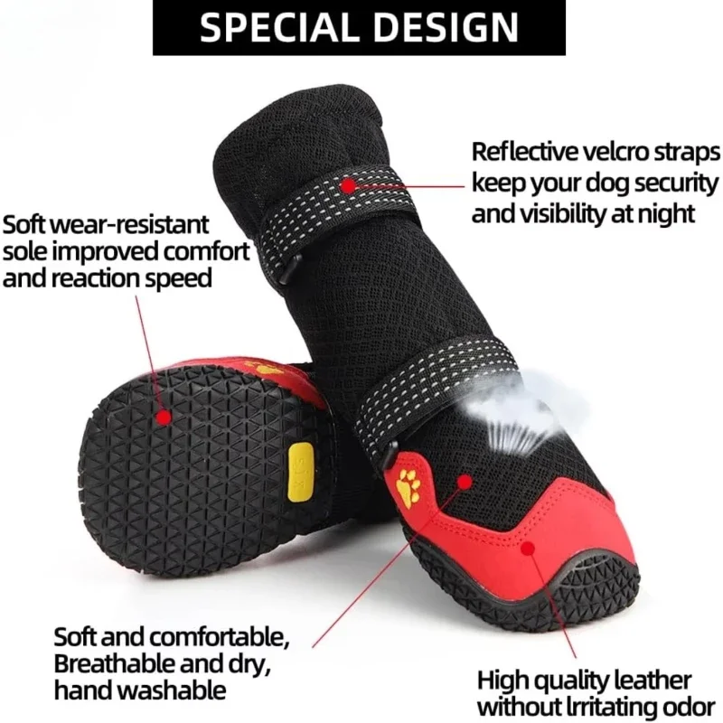 Caminar 4 Uds. Zapatos para perros impermeables, zapatos para perros pequeños y grandes, cinta reflectante transpirable, producto antideslizante para caminar para perros - imagen 2