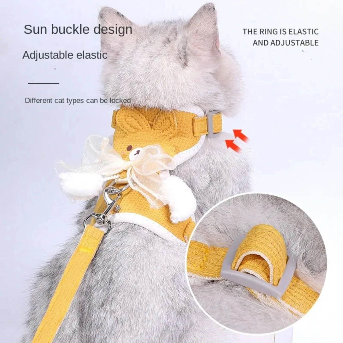 Correa con lazo para cachorros, cuerda de tracción para gatos, chaleco ajustable especial antirotura, cadena para gatos, cuerda para caminar, bola colgante para el pecho y la espalda - imagen 2