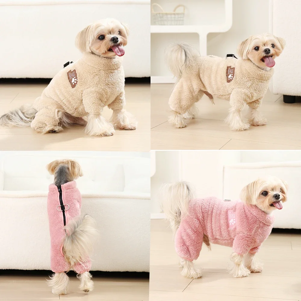 Mono de lana suave para perro, abrigo de pijama cálido para otoño e invierno, mono para cachorros pequeños y medianos, ropa, disfraz de Chihuahua Yorkie - imagen 5