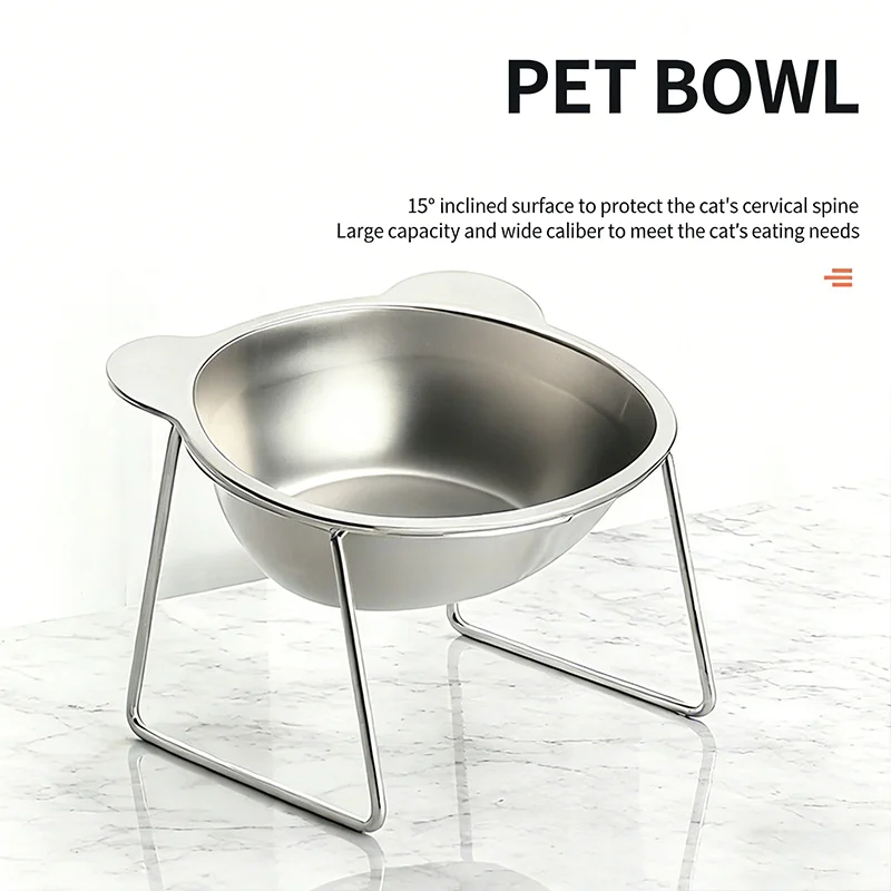 Comedero elevado para gatos en acero inoxidable 304, inclinación 15°