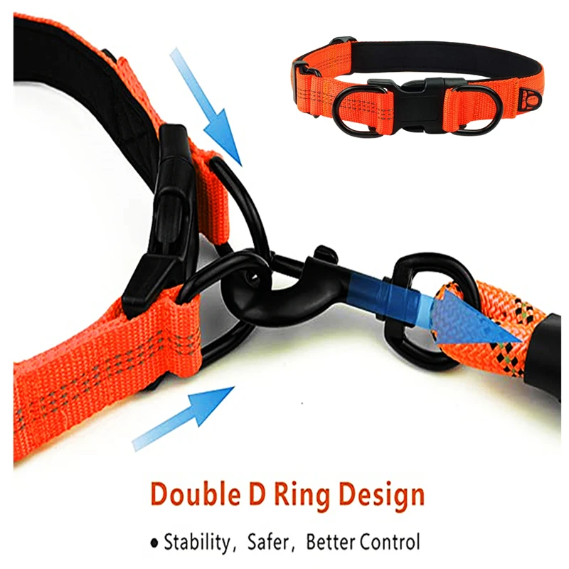 Collar reflectante para perros, duradero, fuerte, doble anillo en D, hebilla de seguridad para cachorros grandes y medianos, Collar de entrenamiento para perros pastor alemán - imagen 4