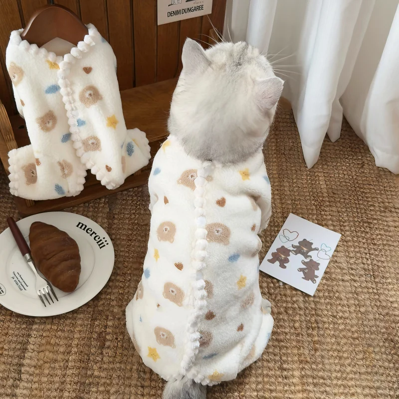 Mono de lana para perros con estampado de conejo y oso, ropa para perros de cuatro patas, abrigo cálido para otoño e invierno, pijamas para mascotas Chihuahua y gatos - imagen 2