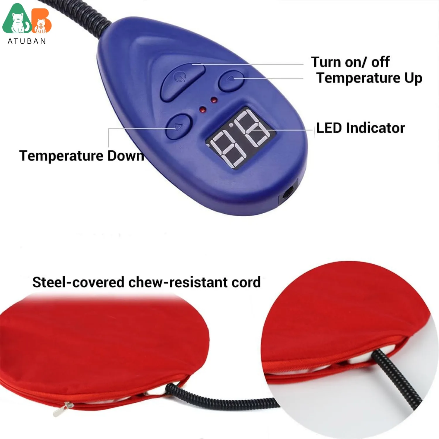 ATUBAN Almohadilla calefactora para gatos Perros pequeños Cama calefactora para perros Cama calefactora redonda para árboles de gatos Almohadilla calefactora para conejos, temperatura ajustable - imagen 2