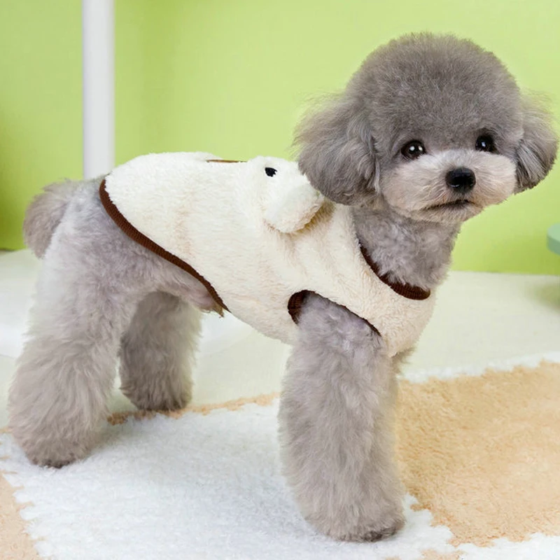 Ropa de invierno para mascotas con patrón de oso, sudadera con capucha Beige y marrón para perros pequeños, jersey de perro salchicha Chiwawa, abrigo con capucha para cachorros - imagen 3