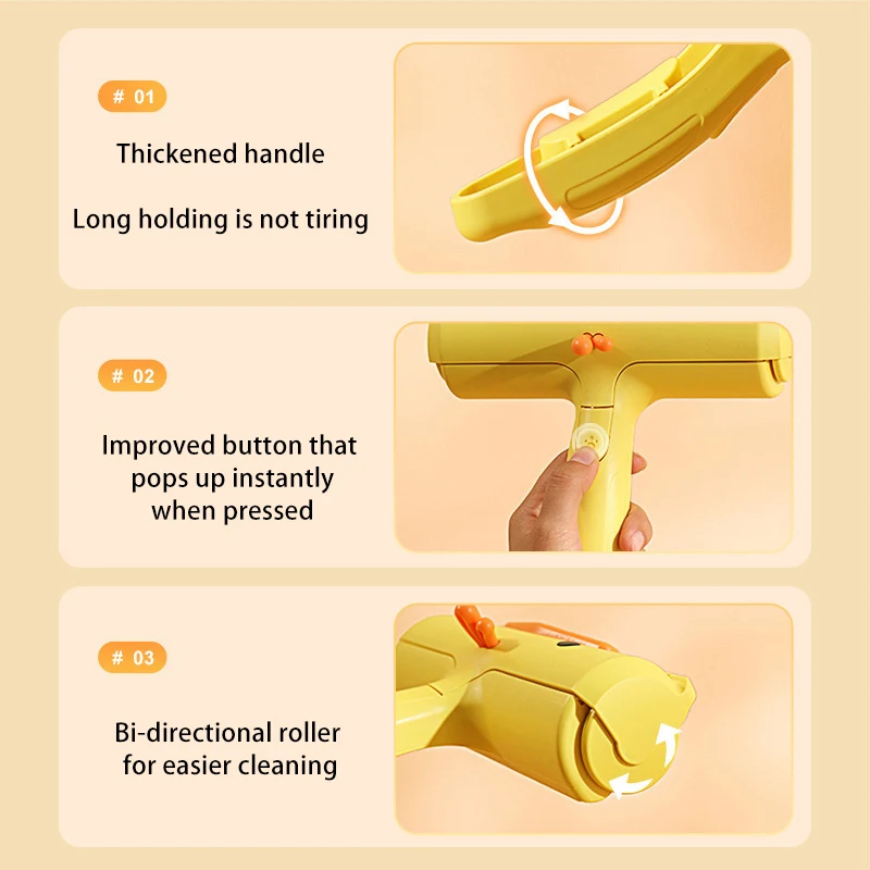 Rodillo de pegatina para pelo de mascotas, cepillo bidireccional para quitar el pelo, ropa, sofá, pegatina de limpieza, peine de pato amarillo, gato y perro - imagen 4