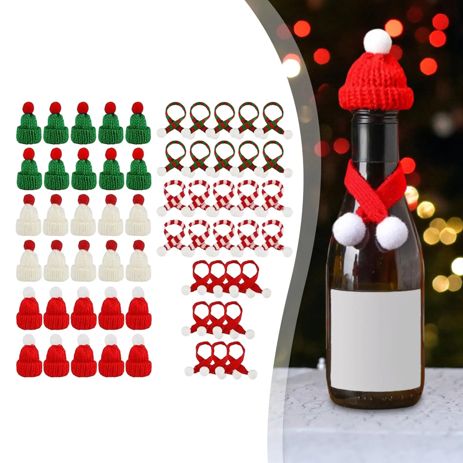 Mini conjunto de gorro y bufanda de punto, adorno navideño, cubierta para botella de vino, decoración navideña para broches - imagen 3
