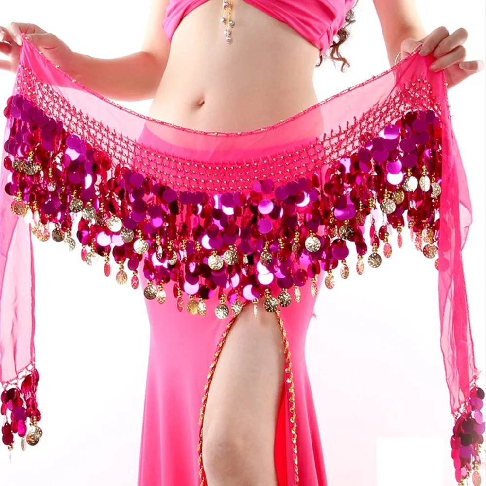 Bufanda de danza del vientre con lentejuelas colgantes para danza del vientre, faldas con cadena para la cintura, envoltura en 11 colores, ropa bonita para baile en escenario para mujer - imagen 3