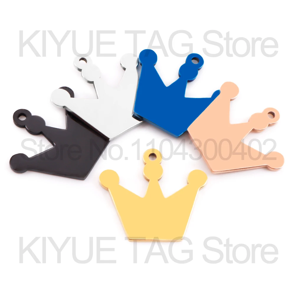 100 Uds. De acero inoxidable con forma de corona, espejo de metal, etiqueta de identificación en blanco, accesorio para Collar de perro, logotipo de personalidad grabable - imagen 3