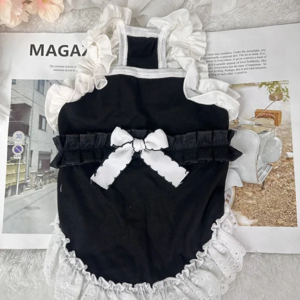 BBlack-Chaleco blanco de encaje de algodón suave para perro, sudaderas con capucha de malla hueca con estampado de moda, chaleco para perro pequeño y mediano, ropa para perros Chihuahua - imagen 3