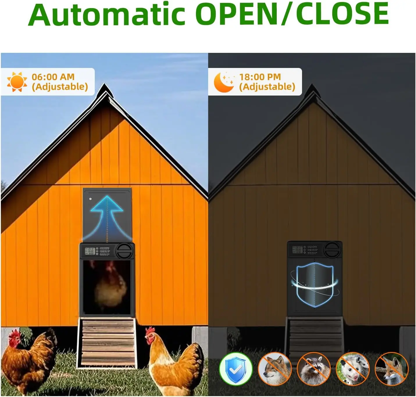 Puerta automatica para gallinero con bateria, temporizador y LCD - imagen 2