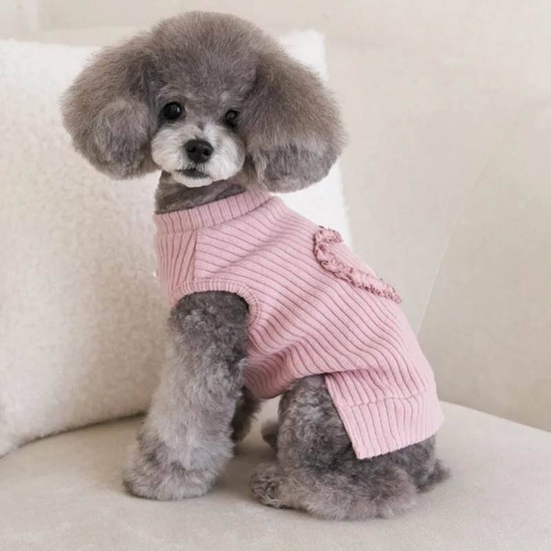 Sudadera con capucha de encaje para mascotas, suéter Base de amor, ropa gruesa para gatos, chaleco para mascotas, sombrero, ropa para cachorros, ropa para perros pequeños, otoño e invierno - imagen 2