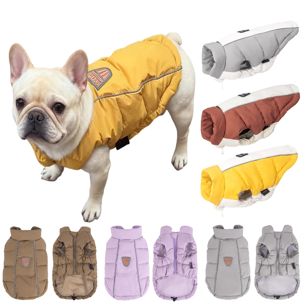 Chaqueta de plumón de Bulldog Francés para invierno, abrigo reflectante a prueba de viento para perros pequeños, ropa para cachorros de Pomerania Schnauzer