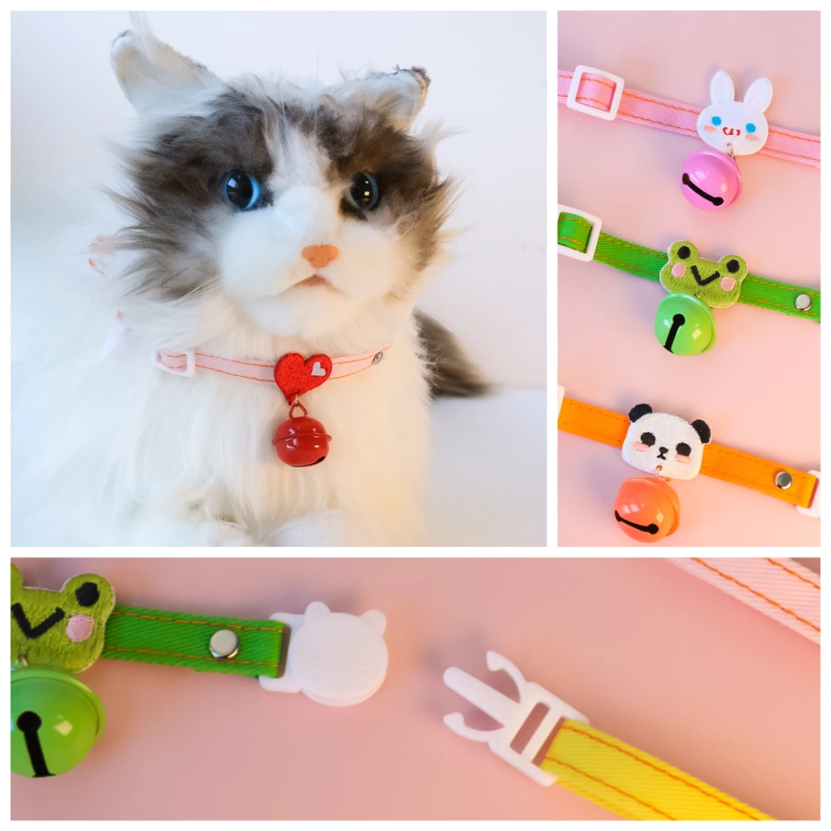 Lindo collar de gato de dibujos animados con campana, collar de gatito ajustable para niñas y niños, divertidos accesorios para mascotas para gatos y perros pequeños - imagen 3