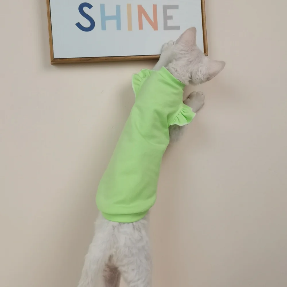 Mangas voladoras de chaleco de algodón verde para gato Sphynx en primavera verano, vestido azul dulce para gato sin pelo, pijamas suaves de rosa para gatitos. - imagen 2