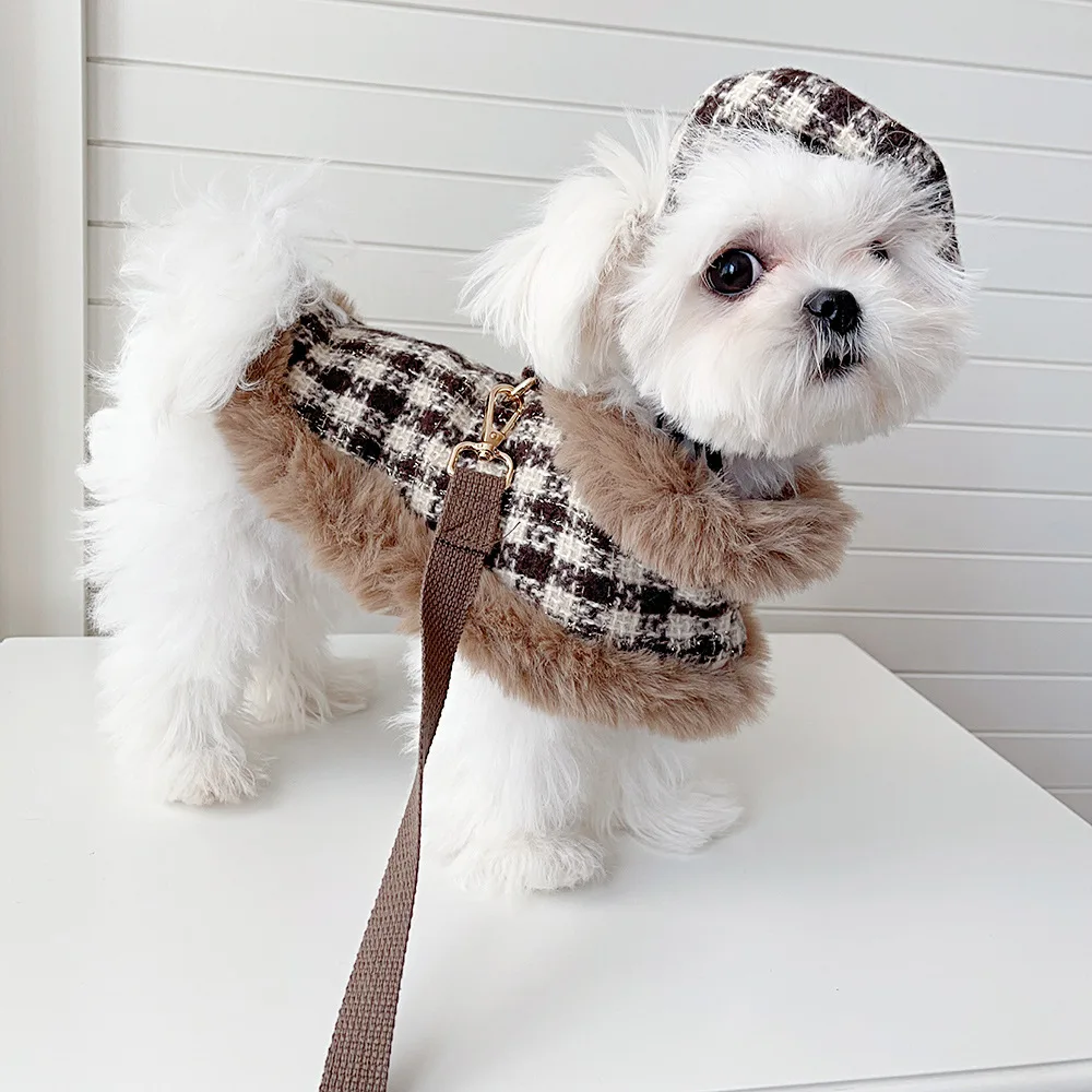 Ropa clásica de invierno para perros, arnés para perros, traje para niñas, capa fragante, princesa, cachorro, gatos, tracción en el pecho y la espalda para perros pequeños - imagen 5