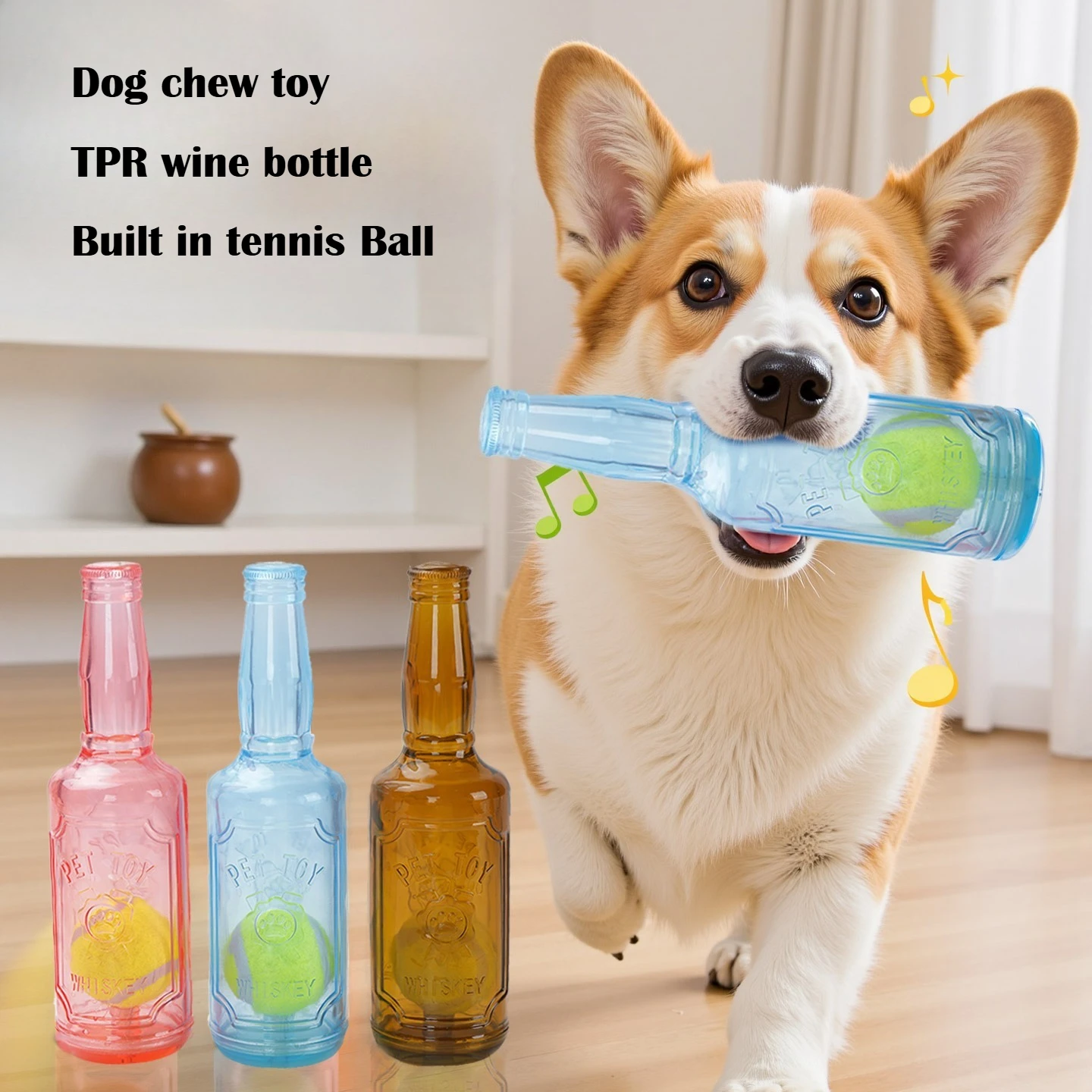 Juguete masticable perros botella cerveza con pelota tenis resistente - imagen 4