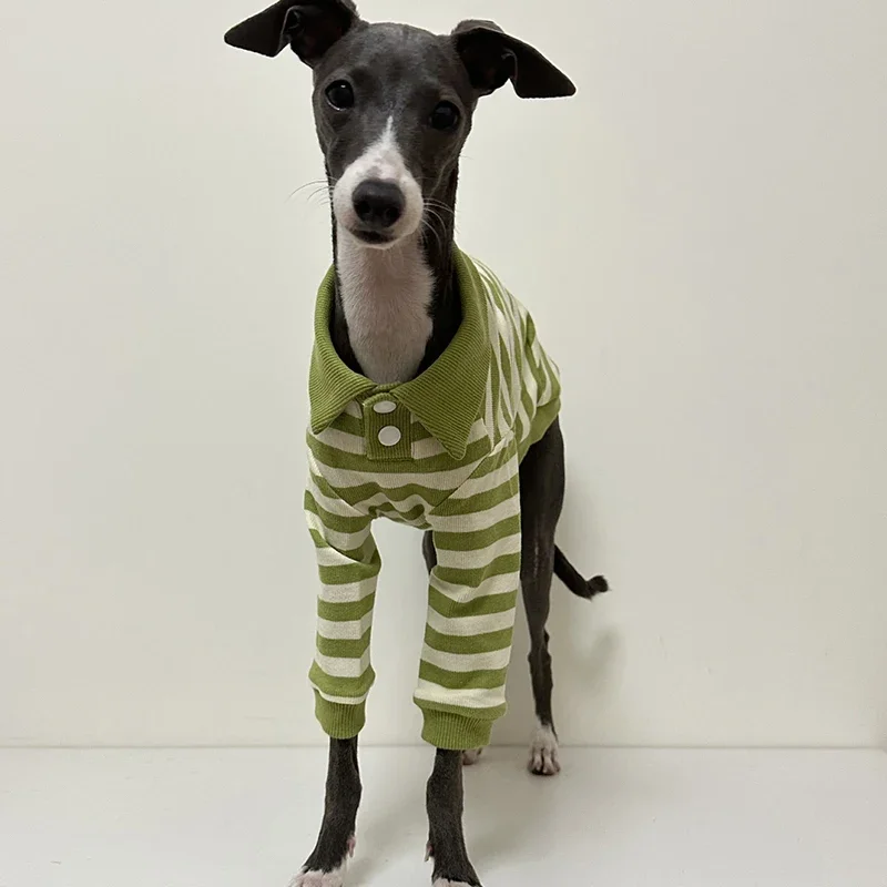Camisa POLO para perros a rayas verdes, ropa de algodón, camisas POLO para perros de diseñador de lujo, cachorro pequeño, mediano y grande, perro de invierno de Año Nuevo - imagen 3