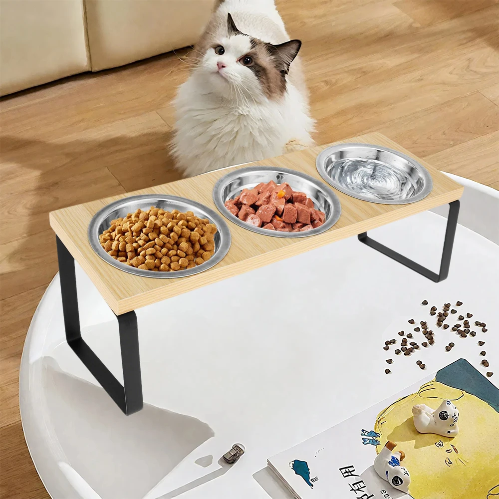 Cuenco elevado para gatos 15 ° Soporte inclinado con cuencos y bandeja de acero inoxidable, alfombrilla antideslizante incluida para los comidas cómodas para gatos - imagen 2