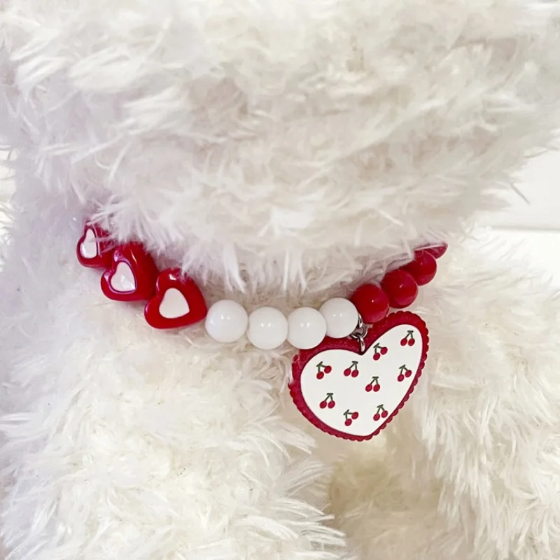 Collar de cereza de amor para mascotas, Collar de oso para perro, Collar de campana para perro y gato, decoración hecha a mano, suministros para mascotas de cereza, accesorios para perros - imagen 2