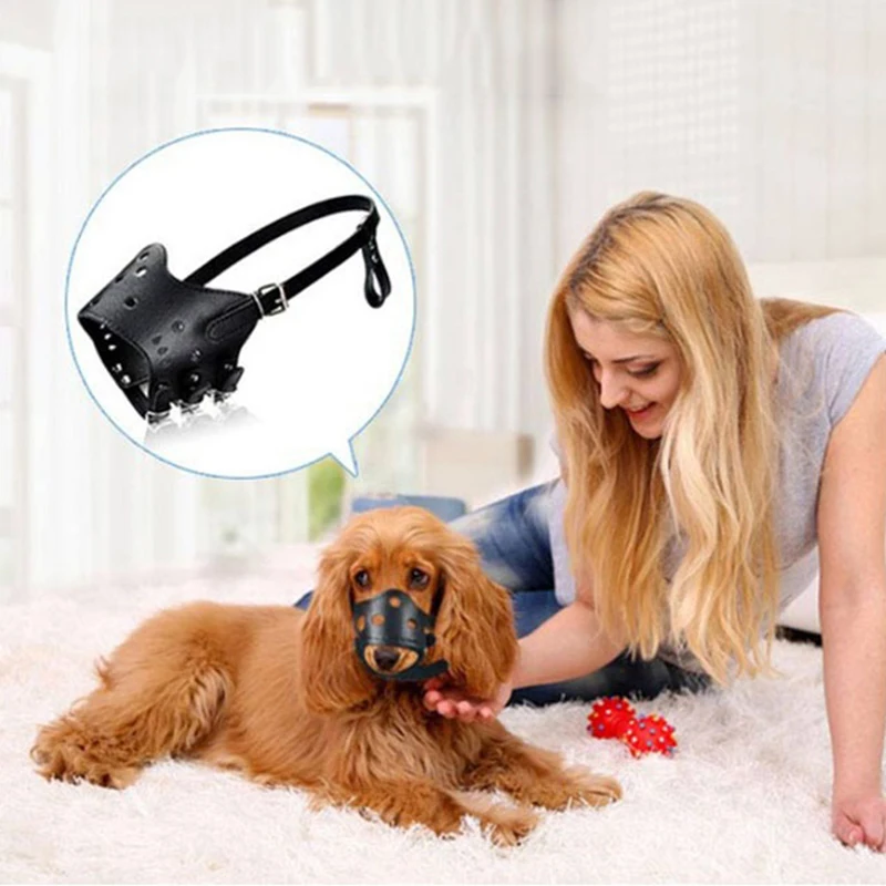 Mascarilla ajustable antimordida para cachorros grandes, perros pequeños, medianos y grandes, Chihuahua Shiba Inu, mascarilla de cuero duradera para mascotas perros