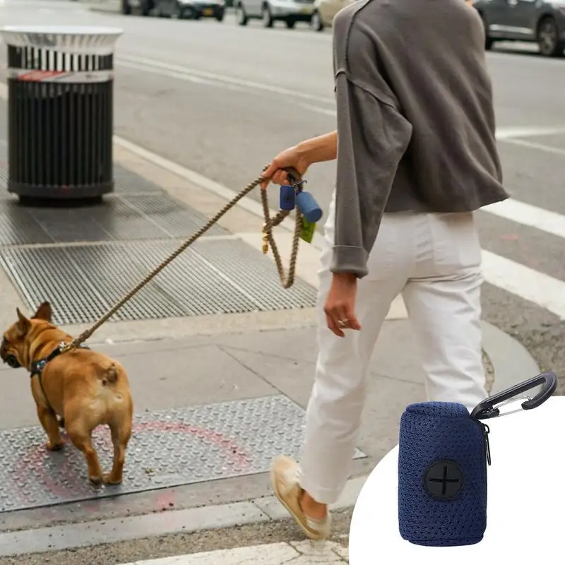 Accesorio de correa de tela de malla, dispensador de bolsas de residuos de mascotas con cremallera, dispensador de bolsas de perro de gran capacidad, soporte portátil para bolsas de caca - imagen 4