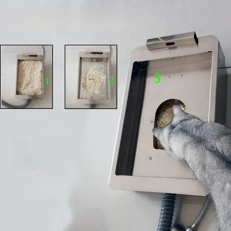 Inodoro con descarga para gatos, inodoro de acero inoxidable para mascotas, gatitos, perros pequeños, caja de arena para gatos, mascotas, gatitos, suministros de productos para cachorros - imagen 5