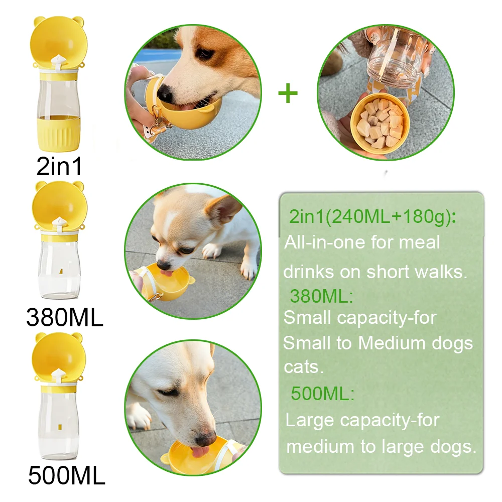 Botella de agua portátil para perros con comedero a prueba de fugas - imagen 3
