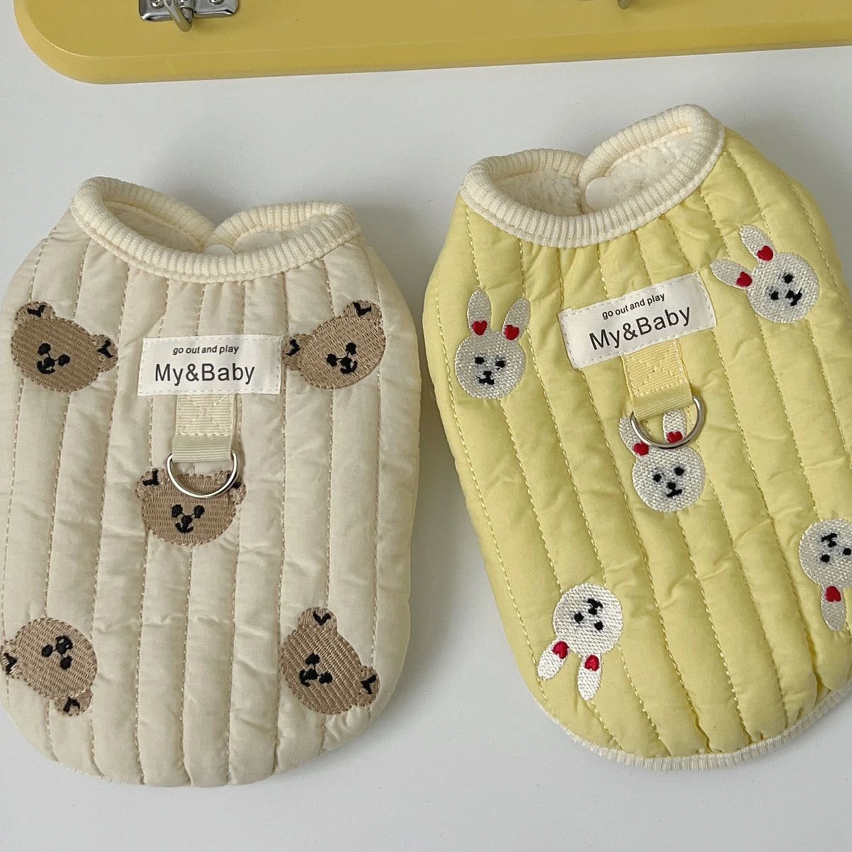 Ropa gruesa de invierno para mascotas, chaleco de terciopelo sin mangas con estampado de dibujos animados, oso, conejo, abrigo para mascotas, disfraz para perros, nuevo