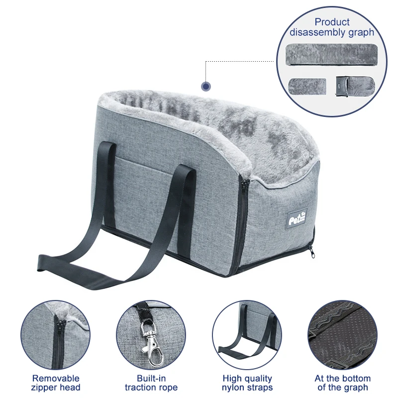 Asiento de coche portátil para perros y gatos, caja de seguridad antideslizante con reposabrazos y Control Central para perros pequeños - imagen 2