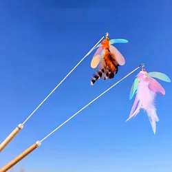Juguetes para gatos, palo de plumas, juguete interactivo para gatos, insectos, juguete para gatos, mango de madera, rompecabezas para gatitos con campana, juguetes para gatos de plumas, suministros para mascotas