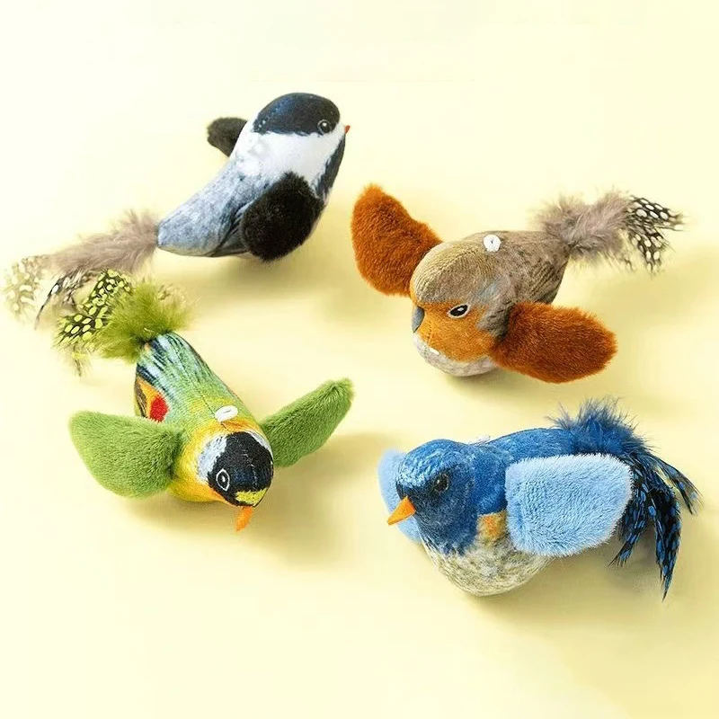 Juguetes para gatos de pájaro simulado, juguetes interactivos para pájaros voladores para gatos, pueden agregar hierba gatera, juguete de peluche activado por tacto, accesorios para perros - imagen 4