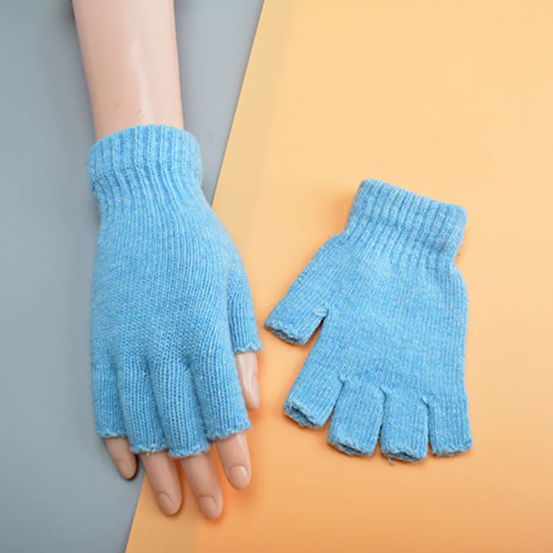 Guantes cálidos de lana tejidos de medio dedo, lana gruesa para invierno, flexibles para escribir en la oficina/equipo en bicicleta eléctrica/caminar diario ﻿ - imagen 3