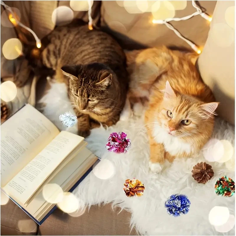 10 Uds. De bolas arrugadas coloridas, juguete de papel de estaño con sonido para gatos, muñecas de vocalización duraderas, juguetes interactivos para morder y chirrido - imagen 3