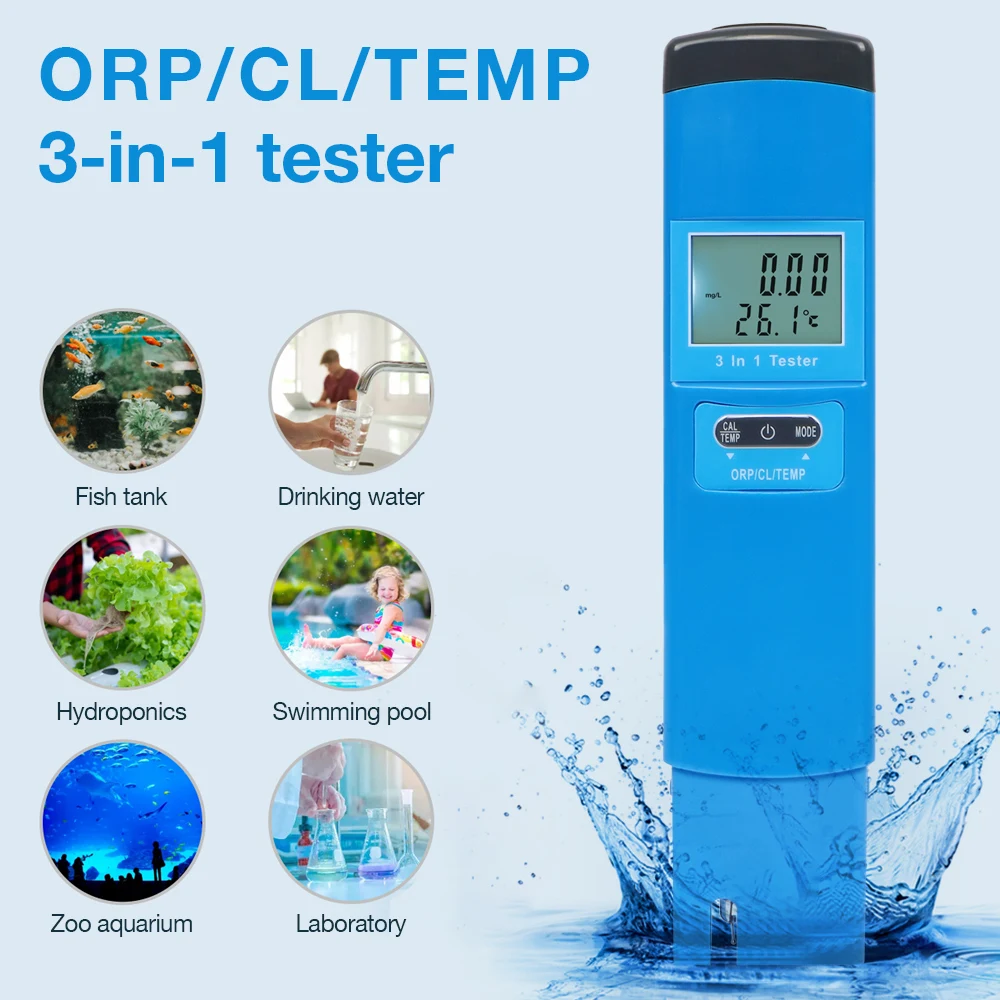 Probador de Calidad del Agua portátil, función 3 en 1, medidor ORP/CL/H2/TEMP, Detector de agua Digital LCD para piscina de agua potable - imagen 2