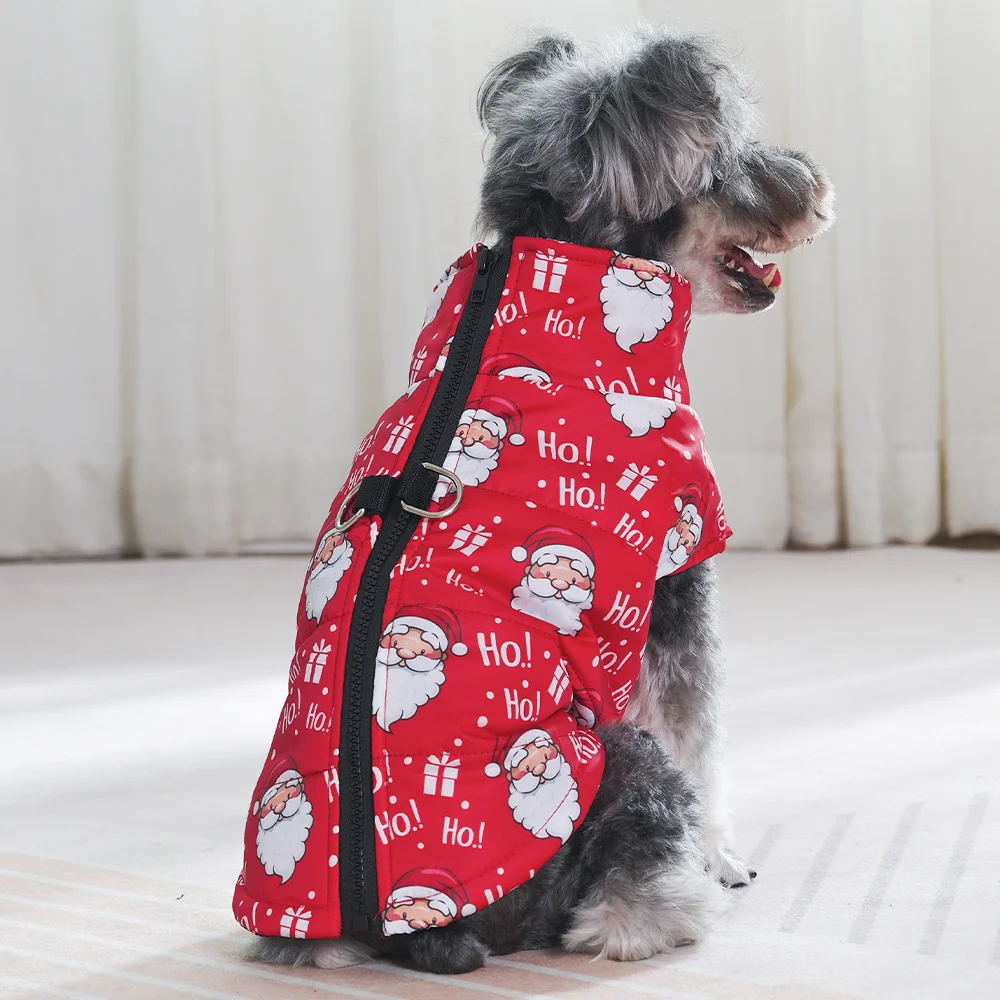 Disfraz navideño para mascotas, chaqueta cálida para perros pequeños y medianos, bonito chaleco con estampado de muñeco de nieve para cachorros, abrigo con anillo en D para Chihuahua - imagen 2