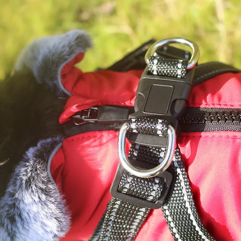 Ropa impermeable para perros con arnés para perros medianos y grandes, Collar de piel cálido para invierno, chaqueta para perros, disfraz reflectante de Bulldog Francés - imagen 5