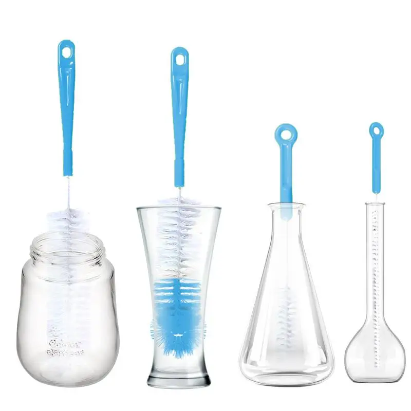Cepillos de limpieza de botellas, 4 piezas, cepillo de lavado de botellas pequeño con mango largo, cepillo de paja y depurador de botellas para taza de botella de cuello estrecho - imagen 3