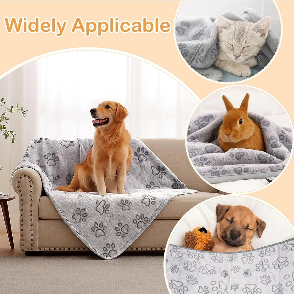 Acogedora manta de felpa con estampado de patas de perro, estera de cama de franela suave para mascotas para gatos y perros pequeños a medianos, 3 tamaños, lavable a máquina para todas las estaciones - imagen 4