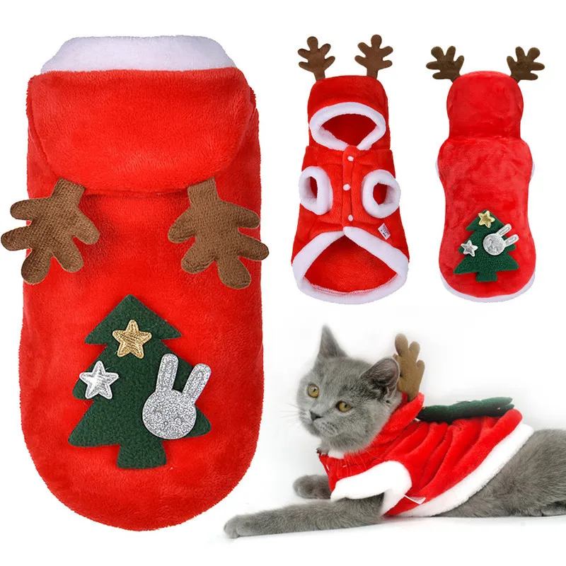 Alce mascota gatos perros ropa de Navidad invierno Chihuahua Pug disfraz franela cálido abrigo festivo accesorios para cachorros ropa para mascotas regalo - imagen 3