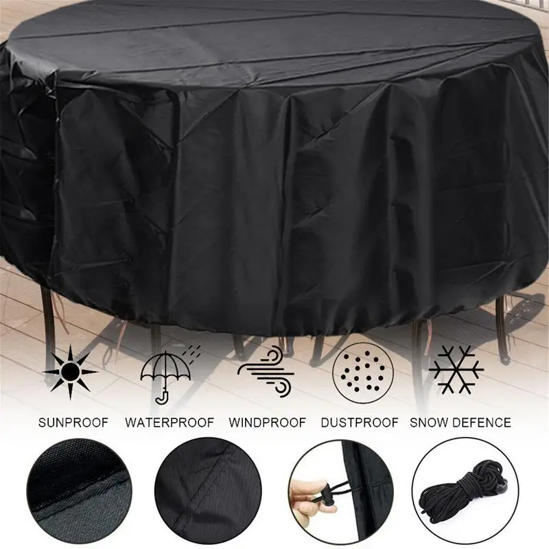 Fundas impermeables para muebles, cubiertas negras de 2 tamaños, cubierta para mesa redonda, lluvia, nieve, para silla, sofá, mesa, silla, a prueba de polvo - imagen 5