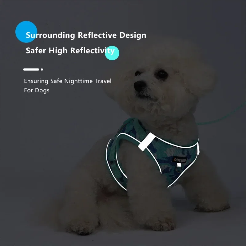 Correa trasera transpirable ajustable para mascotas con cuerda de tracción estilo chaleco arneses reflectantes mascotas suministros para caminar al aire libre - imagen 4