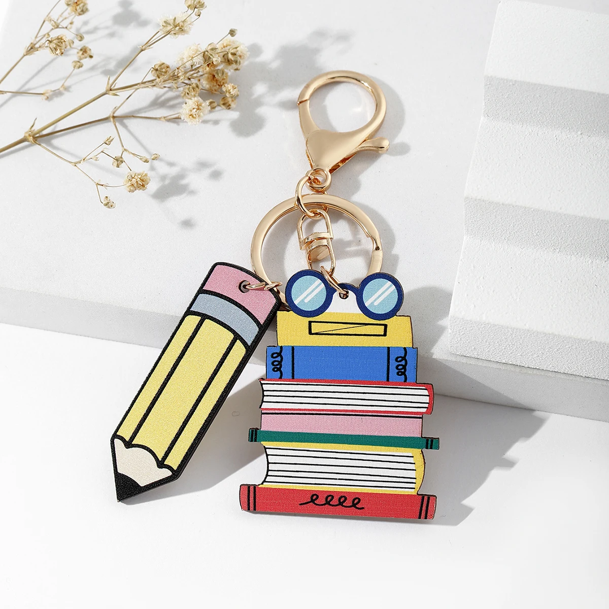 LLavero de profesor de creatividad personalizado a la moda, llavero de marca de madera con forma de bolígrafo con forma geométrica colorida de arcoíris, 1 ud. - imagen 4