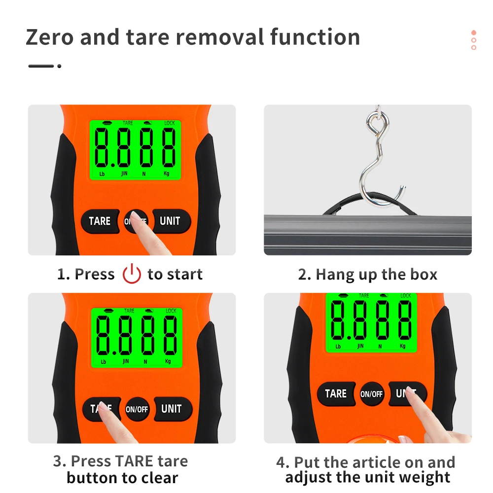 50KG/10g impermeable anzuelo pesaje báscula colgante portátil báscula de gancho Digital Lb/KG/JIN/N mango pesaje para equipaje de pesca - imagen 5