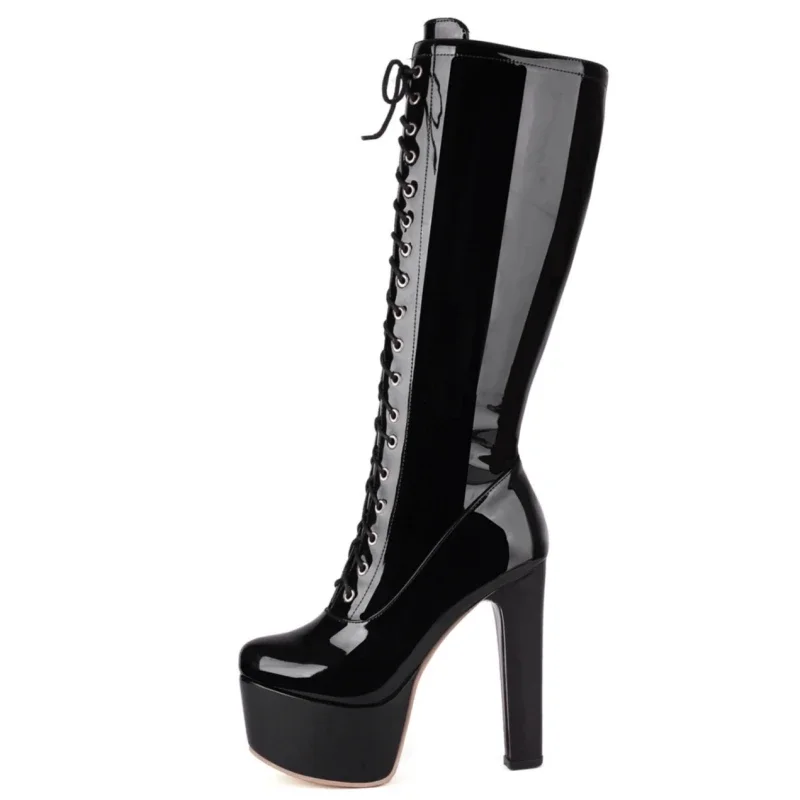 Botas hasta la rodilla rojas para mujer, plataforma Sexy de lujo, tacones blancos y negros, botas altas de invierno para mujer, zapatos de baile para fiesta, talla grande 45 - imagen 3