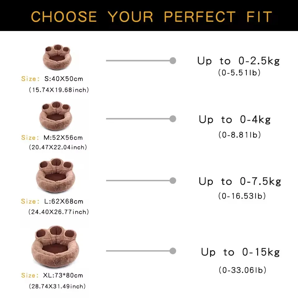 Cama cálida de invierno para mascotas, diseño de pata de oso, nido de peluche suave para perros y gatos, cubierta lavable extraíble, almohadilla antideslizante para perrera para mascotas pequeñas y medianas - imagen 4