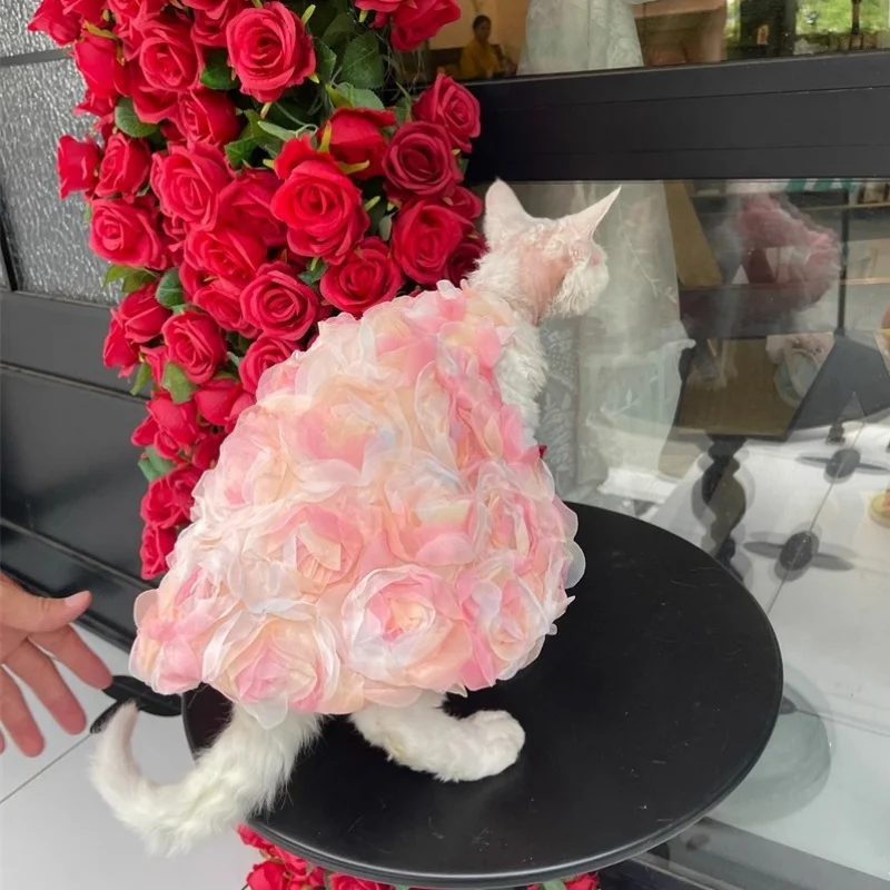Vestido de princesa rosa de verano para gatitos, vestidos veraniegos suaves y transpirables de doble capa para disfraz de fiesta Devon Rex para gato Sphynx - imagen 5